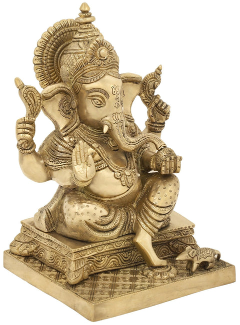 11" Four Armed Auspicious Blessing Ganesha In Brass | Handmade | Made In India