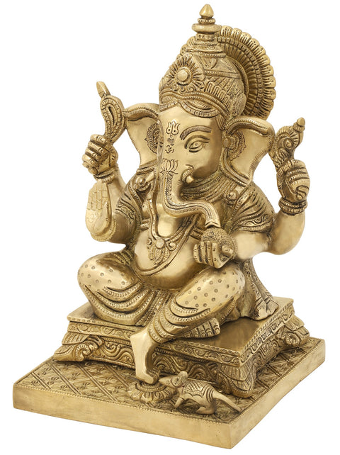 11" Four Armed Auspicious Blessing Ganesha In Brass | Handmade | Made In India