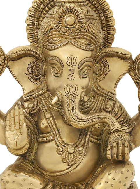 11" Four Armed Auspicious Blessing Ganesha In Brass | Handmade | Made In India