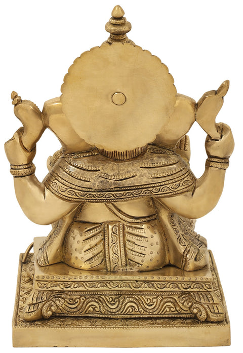 11" Four Armed Auspicious Blessing Ganesha In Brass | Handmade | Made In India