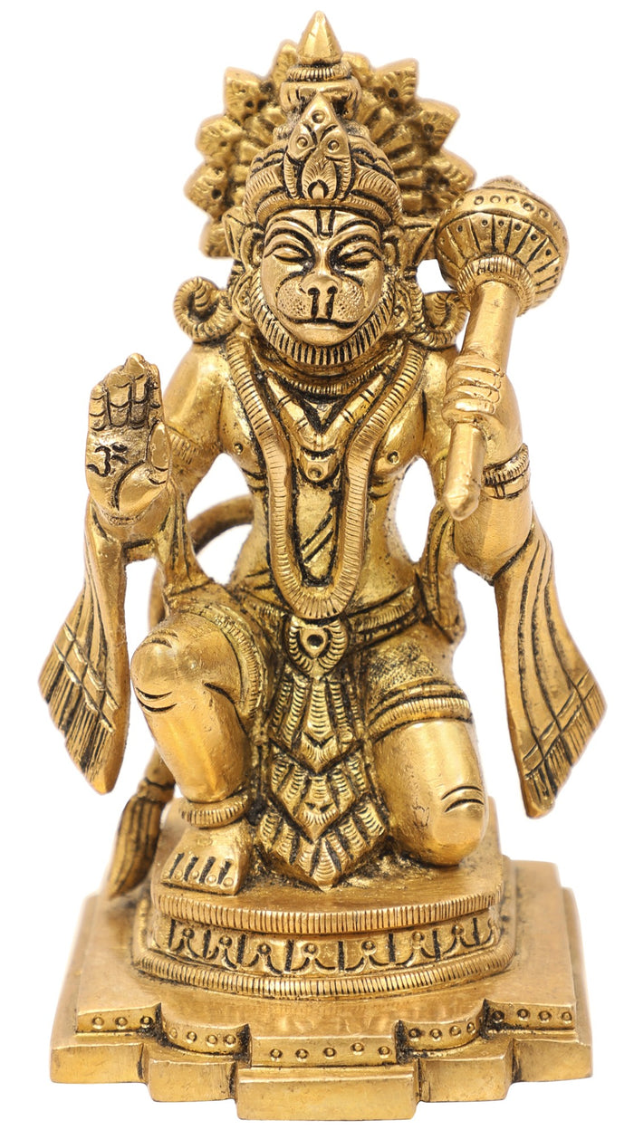 5" Seated Hanuman Ashirwad Mudra Brass Idol Handmade