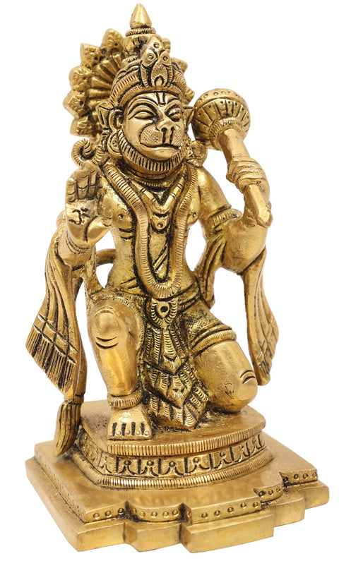 5" Seated Hanuman in Ashirwad Mudra In Brass | Handmade | Made In India