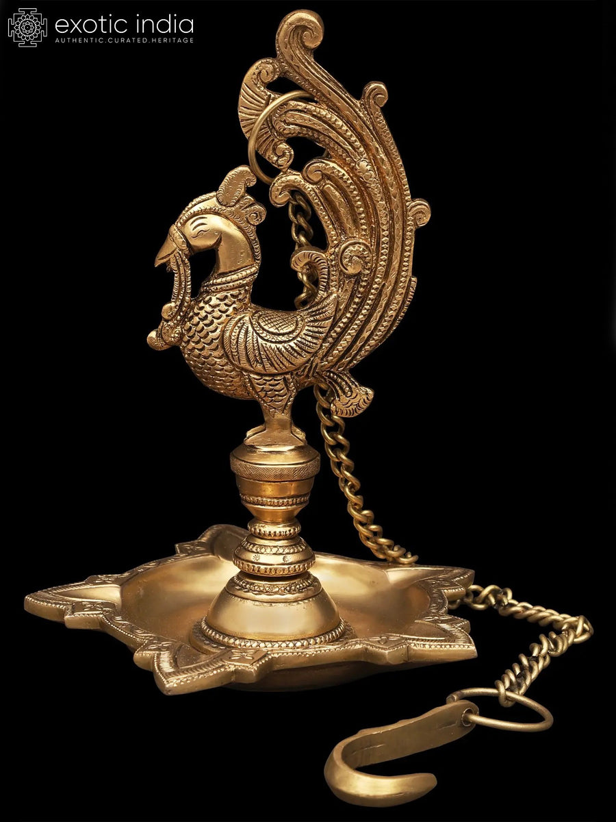 10" Brass Peacock Five Wick Oil Lamp Handmade