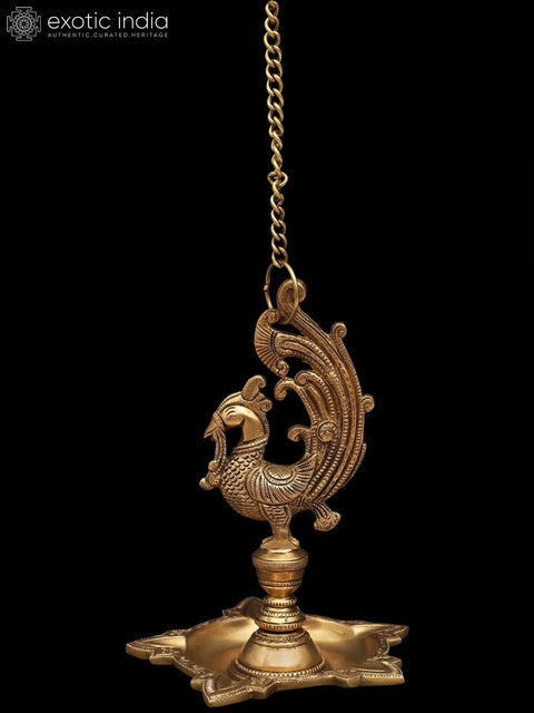 10" Peacock Five Wicks Lamp in Brass | Handmade | Made in India