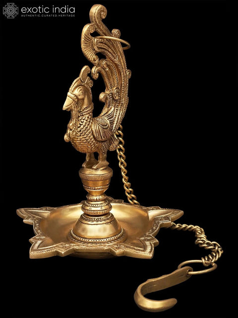 10" Peacock Five Wicks Lamp in Brass | Handmade | Made in India