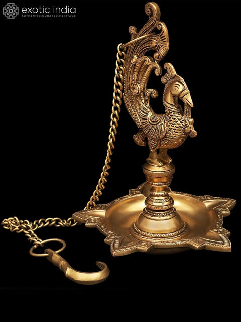 10" Peacock Five Wicks Lamp in Brass | Handmade | Made in India