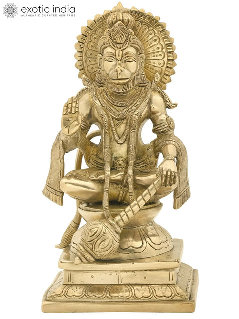 10" Lord Hanuman Blessing in a Yogic Posture | Handmade Brass Sculptures