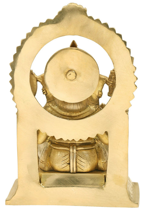 9" Lord Ganesha in Abhaya Mudra On Kirtimukha Throne In Brass | Handmade | Made In India