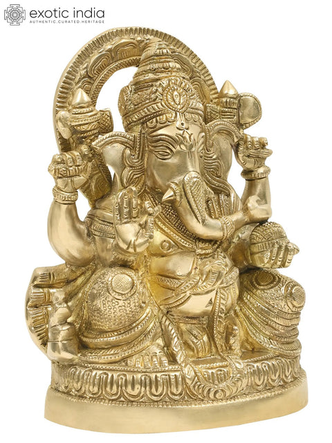 8" Bejwelled Ganesha in Flamboyant Dhoti In Brass | Handmade | Made In India