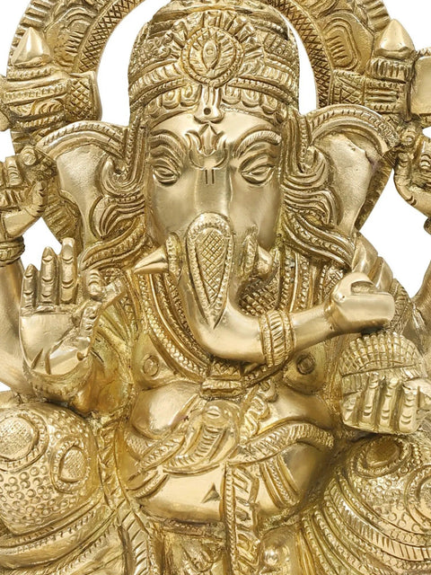 8" Bejwelled Ganesha in Flamboyant Dhoti In Brass | Handmade | Made In India