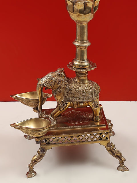 37" Superfine Ritual Multi Wick Peacock Brass Lamp withheld on an Elephant Back