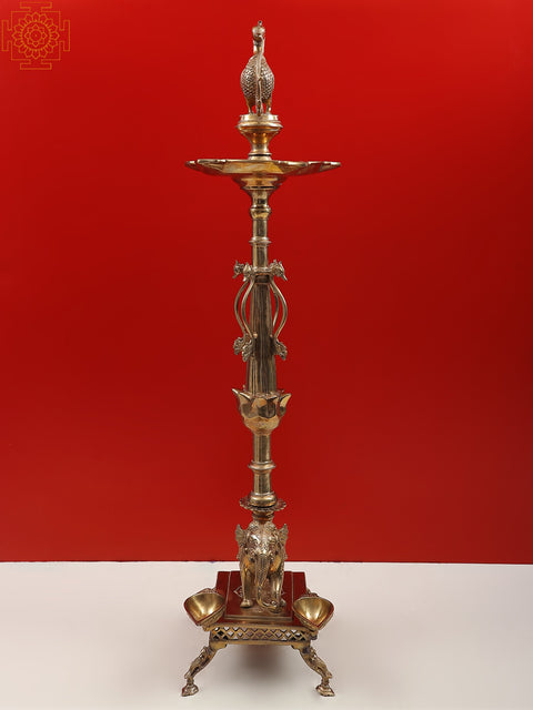 37" Superfine Ritual Multi Wick Peacock Brass Lamp withheld on an Elephant Back