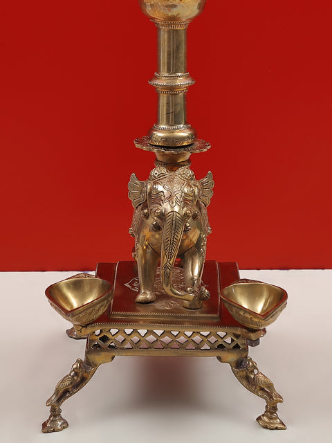 37" Superfine Ritual Multi Wick Peacock Brass Lamp withheld on an Elephant Back