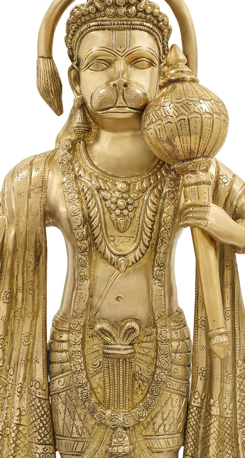 27" Superfine Standing Hanuman with The Tail in an Aureole In Brass | Handmade | Made In India