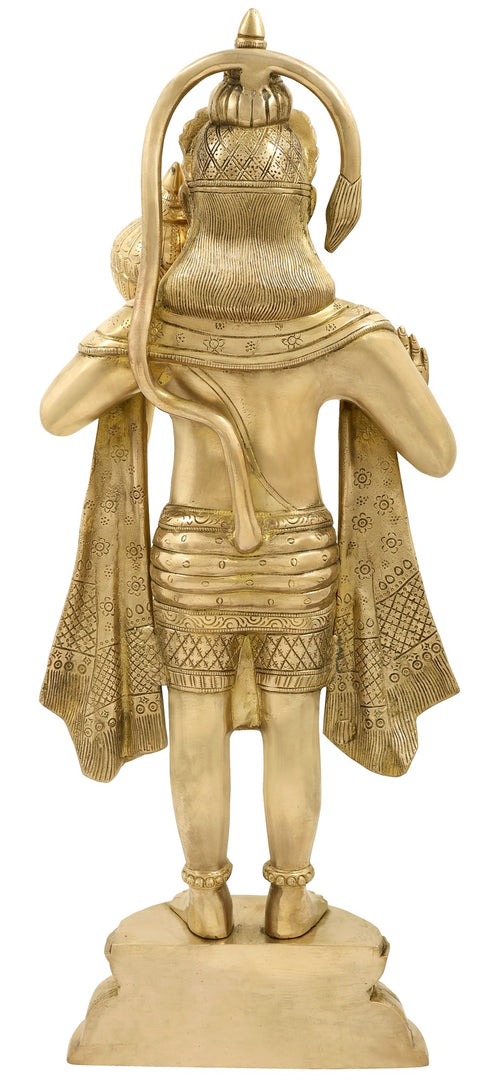 27" Superfine Standing Hanuman with The Tail in an Aureole In Brass | Handmade | Made In India