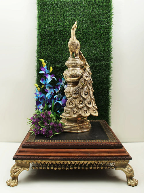 20" Handmade Brass Peacock Statue for Home Decor