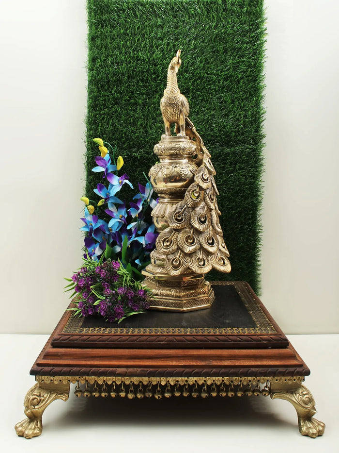 20" Handmade Brass Peacock Statue for Home Decor