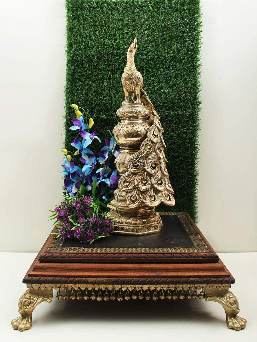 20" Handmade Brass Peacock Statue for Home Decor