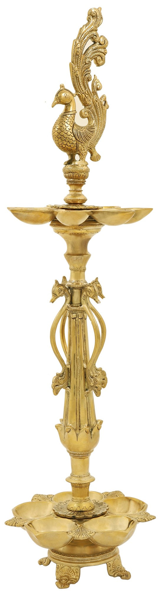 29" Handmade Brass Peacock Multi-Wick Oil Lamp for Home Decor