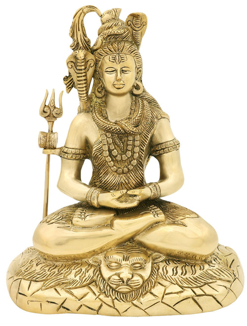 10" Lord Shiva in Deep Austerity Brass Statue Handmade