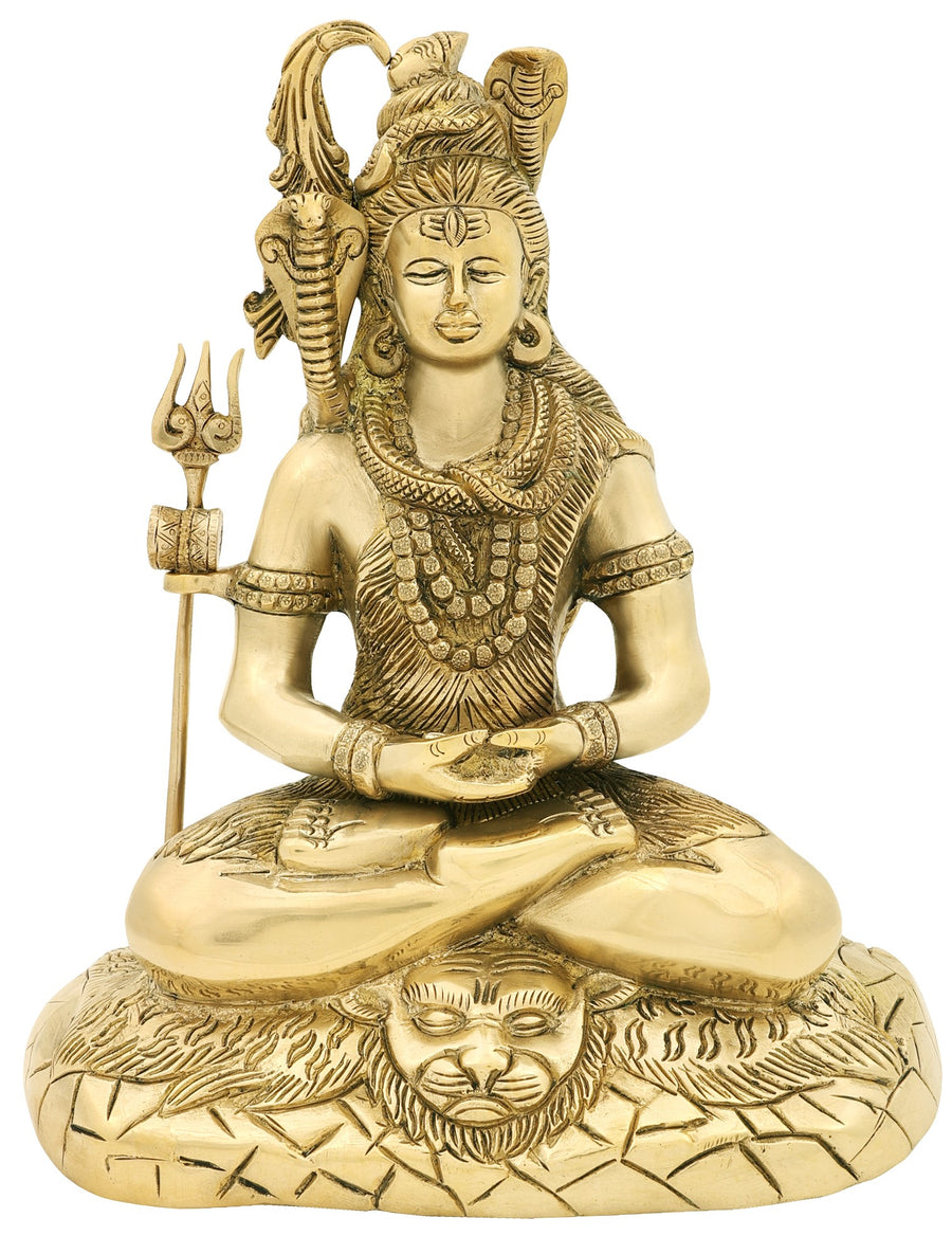 10" Lord Shiva in Deep Austerity Brass Statue Handmade
