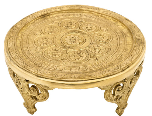 Designer Floral Brass Chowki Pedestal for Pooja