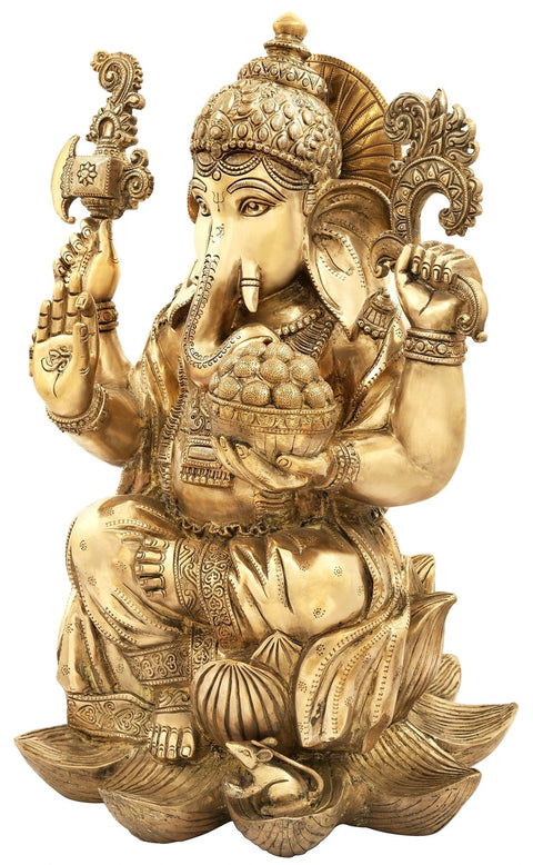 22" Superfine Lord Ganesha in a Composed Posture In Brass | Handmade | Made In India