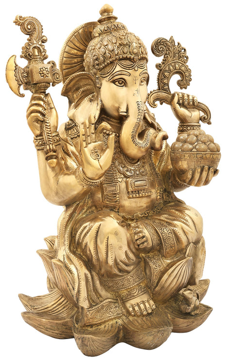 22" Superfine Lord Ganesha in a Composed Posture In Brass | Handmade | Made In India