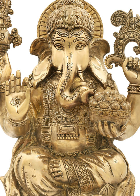 22" Superfine Lord Ganesha in a Composed Posture In Brass | Handmade | Made In India