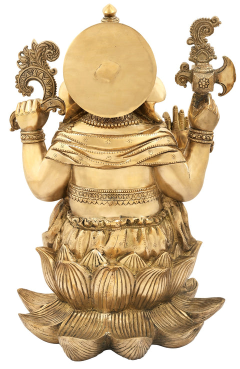 22" Superfine Lord Ganesha in a Composed Posture In Brass | Handmade | Made In India
