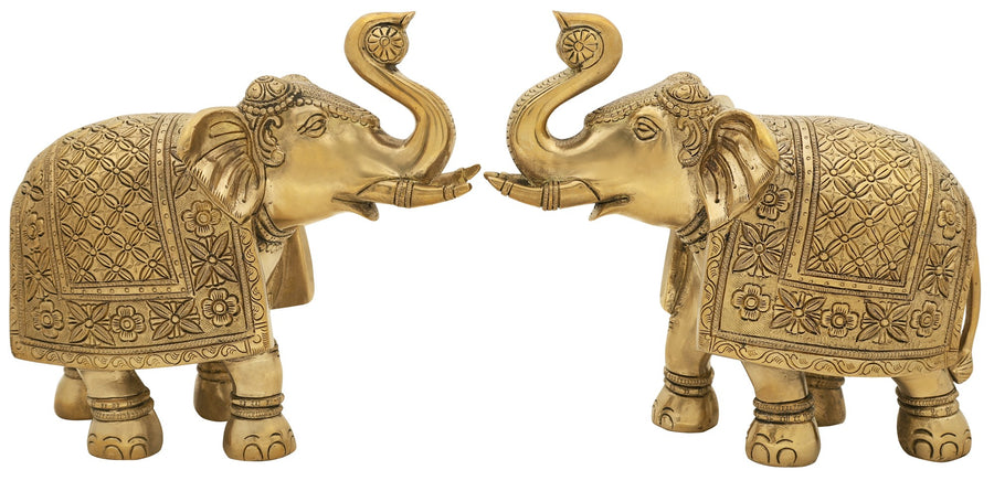 Royal Elephant Pair Brass Statues Handmade Home Decor