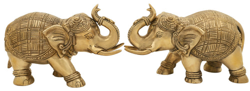 Handmade Brass Elephant Pair Statue for Home Decor