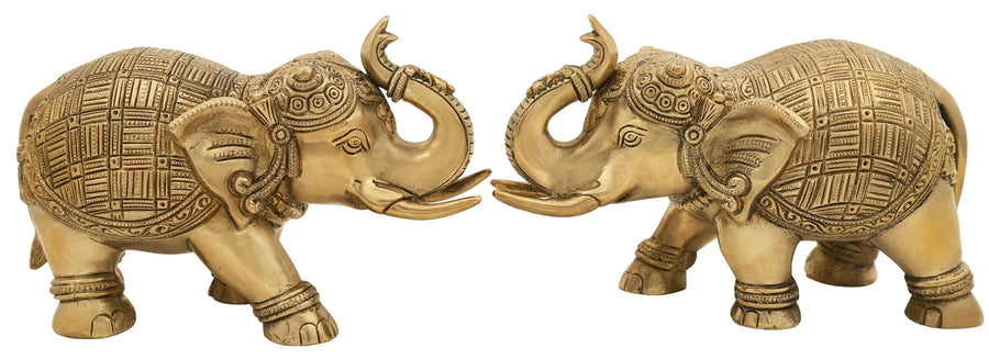 Handmade Brass Elephant Pair Statue for Home Decor