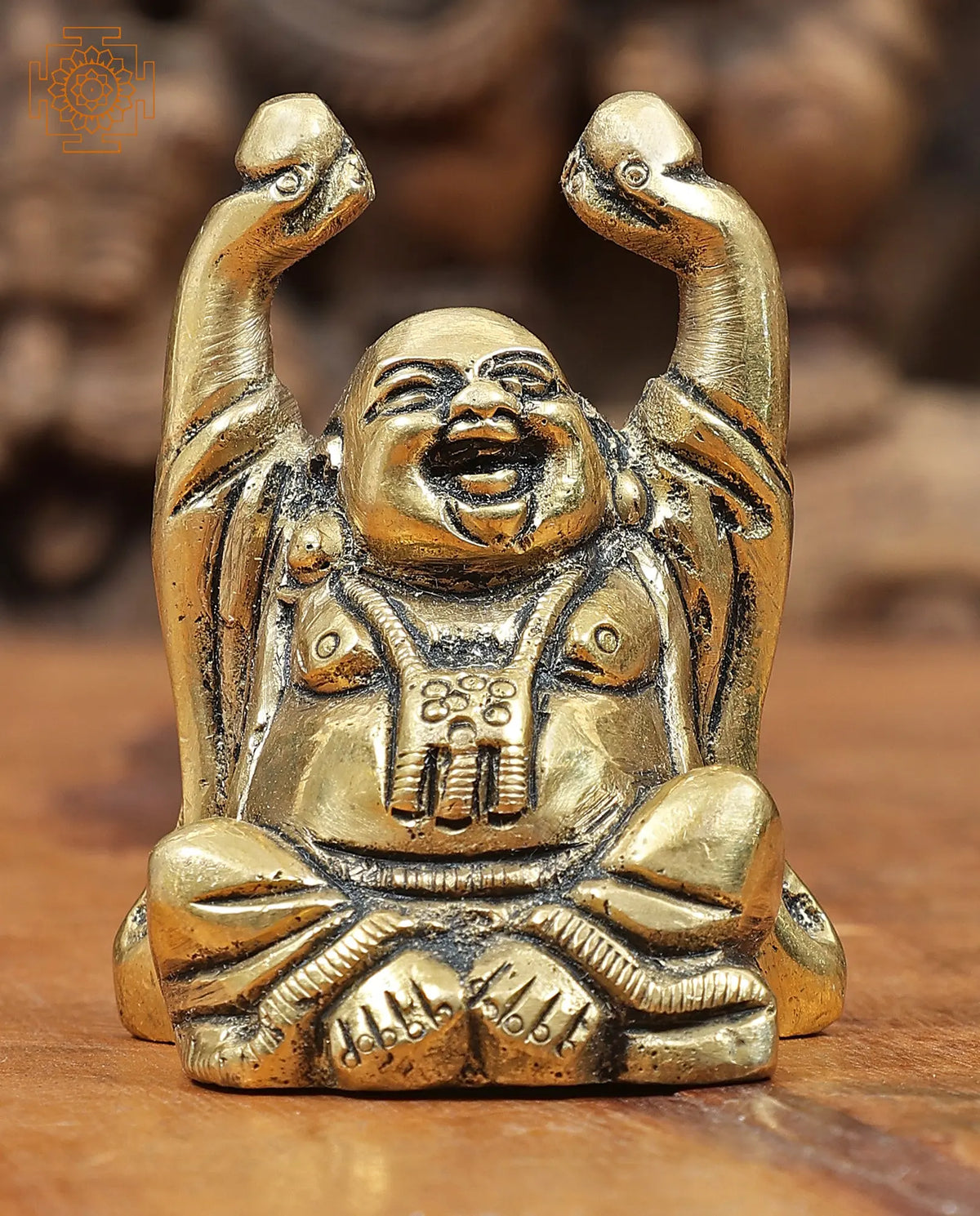 2" Small Laughing Buddha Idol Carrying Wealth Balls in Brass | Handmade | Made in India