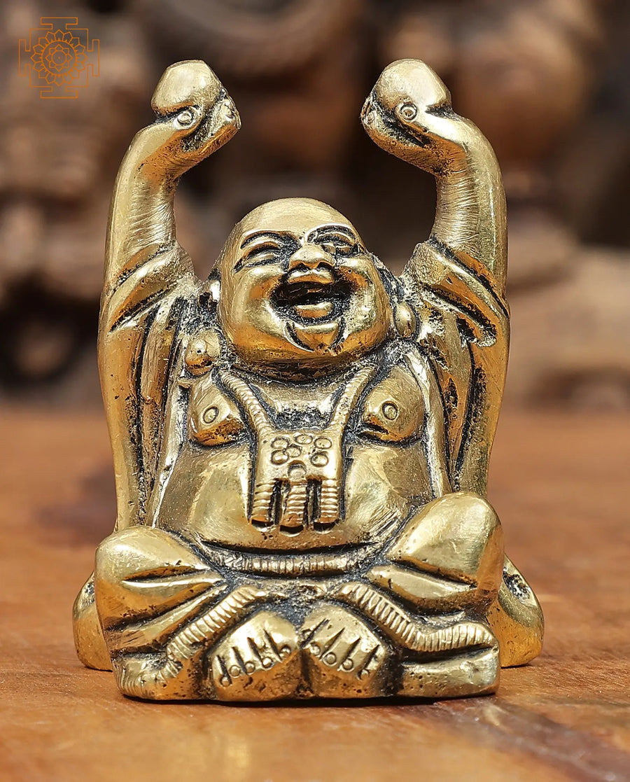 2" Small Laughing Buddha Brass Idol with Wealth Balls Handmade