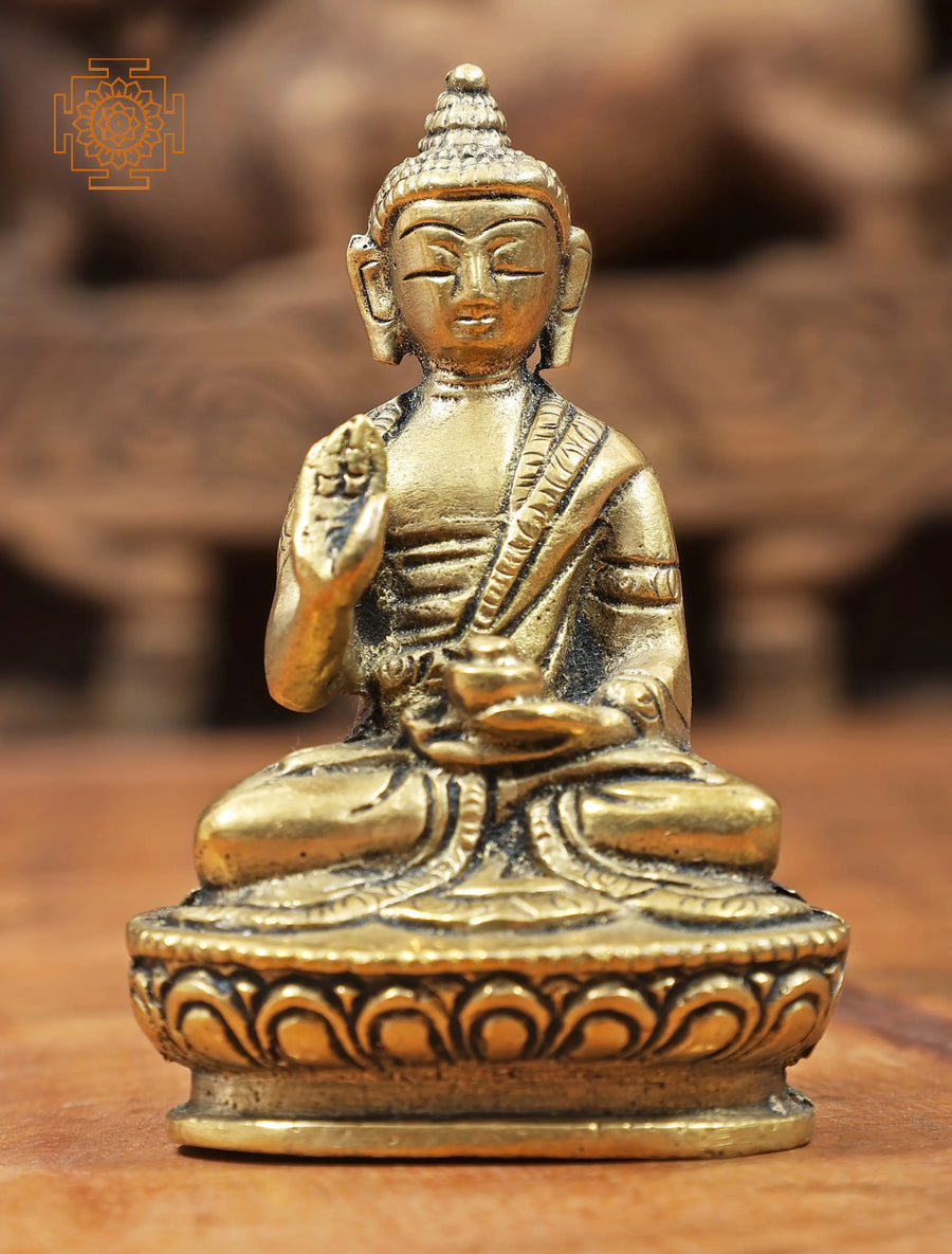 3" Small Medicine Buddha Brass Statue in Abhay Mudra Handmade