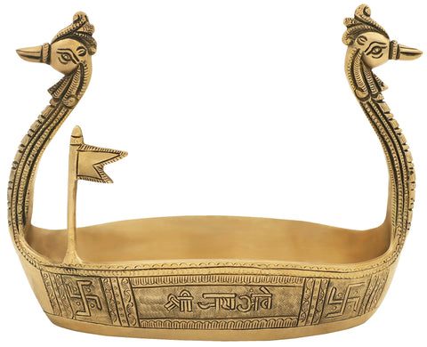 Peacock Boat having Shri Jai Ambe written with Sacred Flag | Designed Peacock Statues