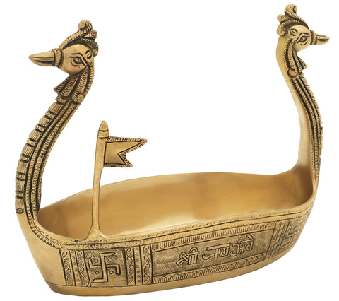 Peacock Boat having Shri Jai Ambe written with Sacred Flag | Designed Peacock Statues