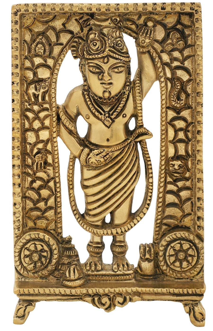 6" Krishna Lifting Govardhan Parvat Brass Statue Handmade