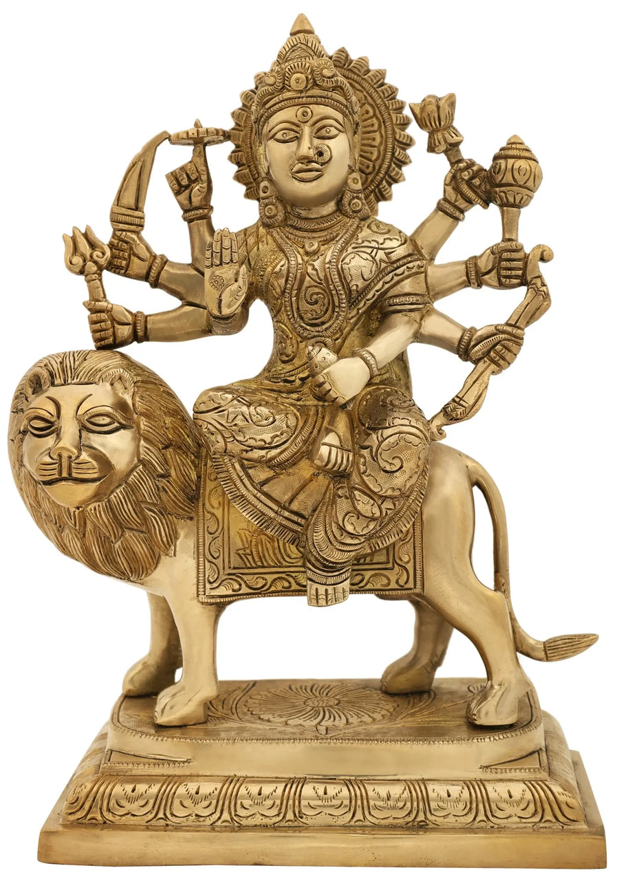 11" Goddess Durga Abhay Mudra Brass Statue Handmade
