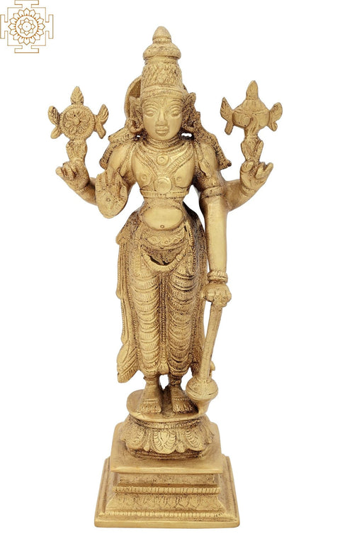 8" Standing Lord Vishnu In Brass | Handmade | Made In India