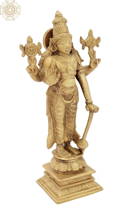 8" Standing Lord Vishnu In Brass | Handmade | Made In India