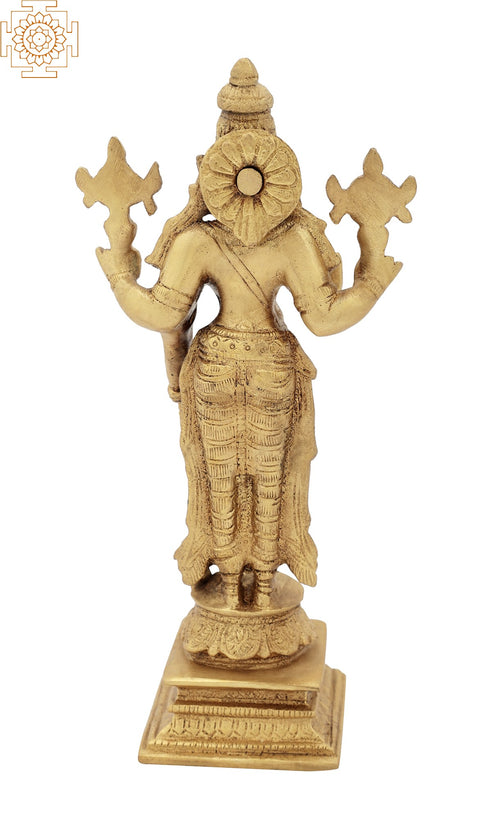 8" Standing Lord Vishnu In Brass | Handmade | Made In India