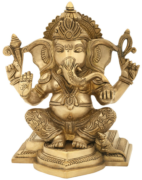 7" Lord Ganesha in Abhaya Mudra | Handmade Brass Sculpture