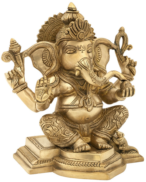 7" Lord Ganesha in Abhaya Mudra | Handmade Brass Sculpture