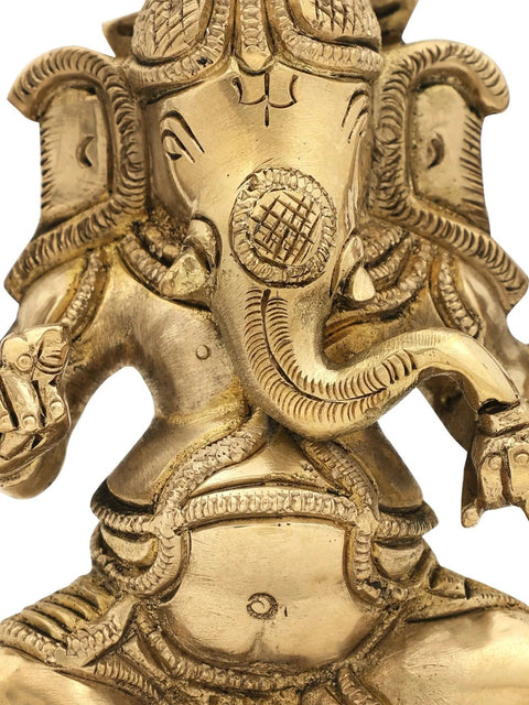 6" Lord Ganesha Seated on High Pedestal In Brass | Handmade | Made In India