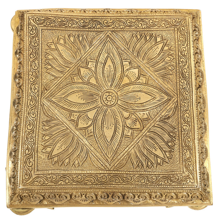 Designer Brass Floral Ritual Chowki with Elephant Legs