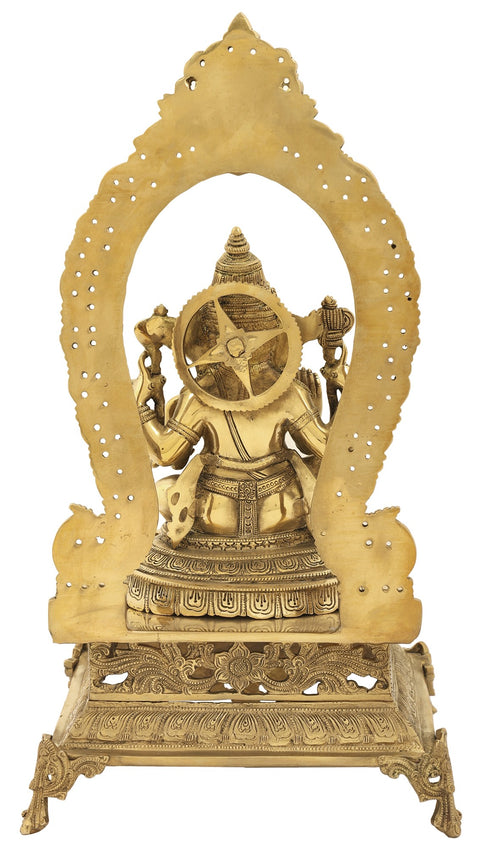21" Lord Ganesha with a Traditional Prabhavali as the Backdrop In Brass | Handmade | Made In India