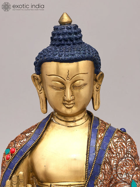 13" Gautam Buddha Preaching His Dharma With Inlay Work In Brass | Handmade | Made In India
