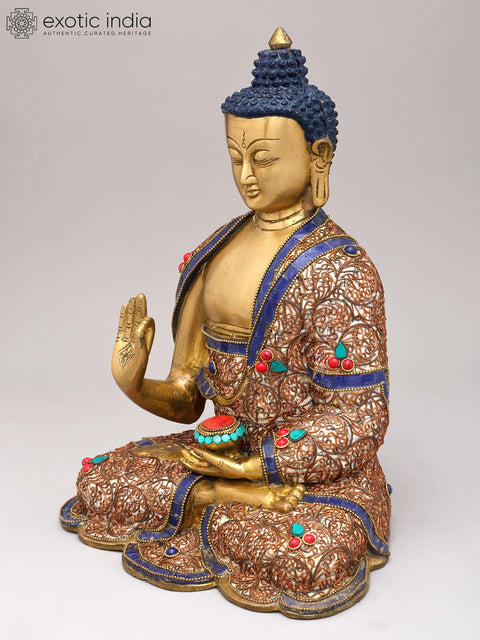 13" Gautam Buddha Preaching His Dharma With Inlay Work In Brass | Handmade | Made In India